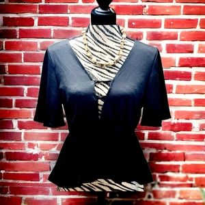 ASOS Design Peplum Tea Blouse Top Women's Sz 6 Black Angel Sleeves Open Tie Back